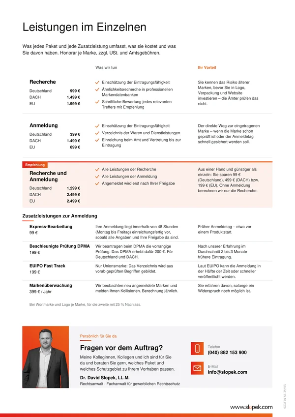 Seite 4 des Formulars: Leistungen im Einzelnen mit Preis und Vorteil